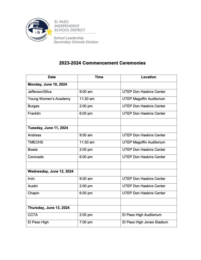 2023-2024 Commencement Ceremonies Dates 